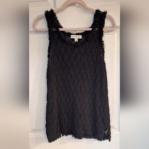 White + Warren Black Crochet Tank Top Boho Knit Sleeveless Size Large